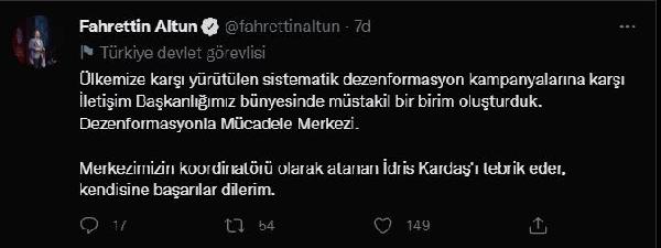 Fahrettin Altun: Dezenformasyonla Mücadele Merkezi oluşturduk