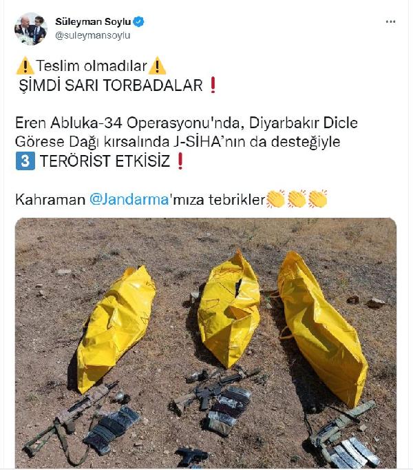 İçişleri: Diyarbakır'da 3 terörist, etkisiz hale getirildi