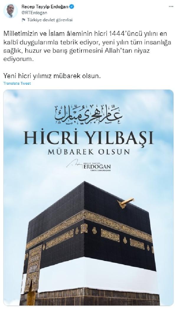 Cumhurbaşkanı Recep Tayyip  Erdoğan'dan Hicri Yılbaşı mesajı