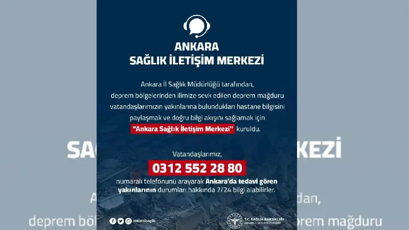 Ankara'da depremzedeler için 'sağlık iletişim merkezi' kuruldu