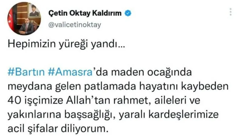 Vali Kaldırım’dan Amasra’daki elim olay için duyarlı davranış