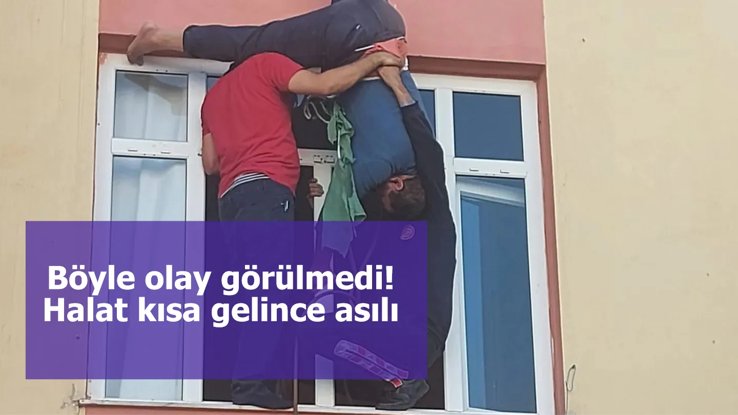 Böyle olay görülmedi! Halat kısa gelince asılı kaldı