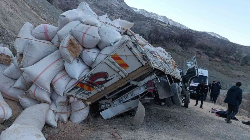 Adıyaman’da saman yüklü kamyon devrildi: 1 ölü