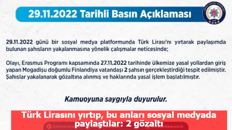 Türk Lirasını yırtıp, bu anları sosyal medyada paylaştılar: 2 gözaltı