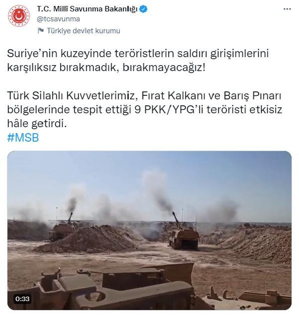 MSB: PKK/YPG'li 9 terörist etkisiz hale getirildi