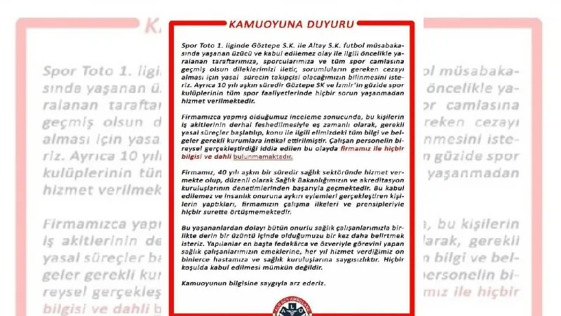 ÖZEL AMBULANS ŞİRKETİNDEN AÇIKLAMA