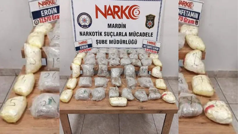 Mardin'de 18 kilo eroin ile 6 kilo metamfetamin ele geçirildi; 4 tutuklama