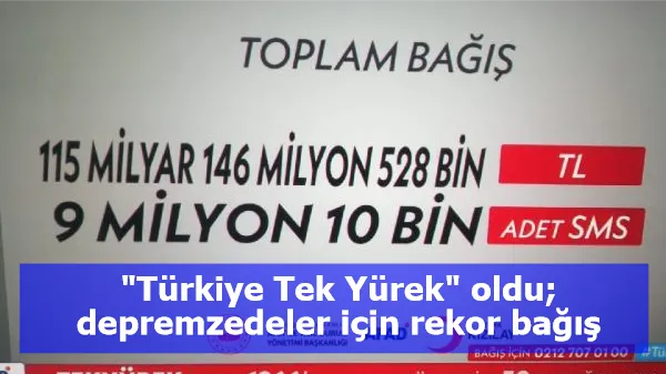 "Türkiye Tek Yürek" oldu; depremzedeler için rekor bağış toplandı