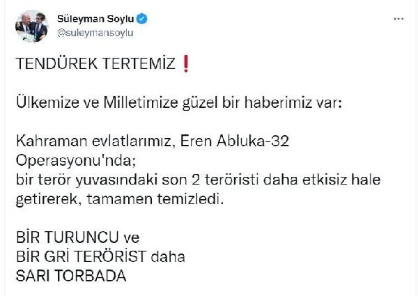 İçişleri: Tendürek Dağı teröristlerden tamamen temizlendi