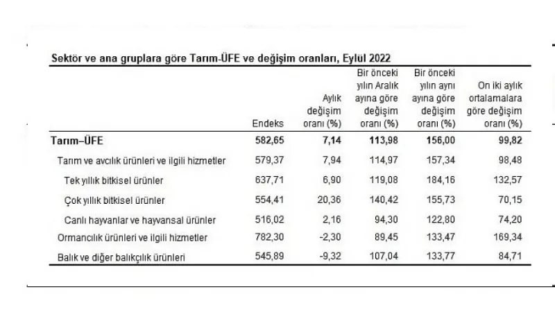 Tarım ürünleri üretici fiyat endeksi (Tarım-ÜFE) yıllık yüze 156,00, aylık yüzde 7,14 arttı