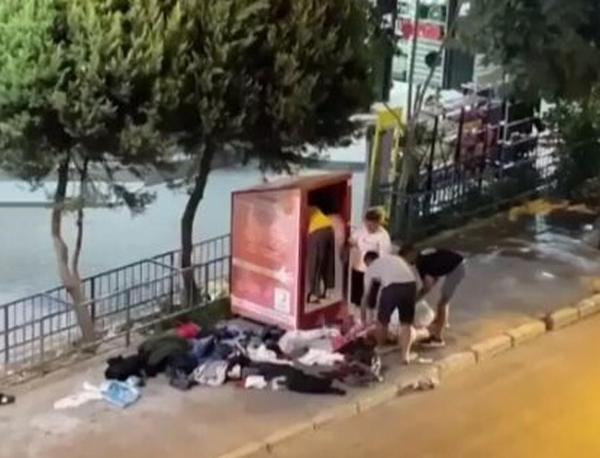 İhtiyaç sahipleri için konulan giysi kutusundan hırsızlık kamerada; 5 gözaltı