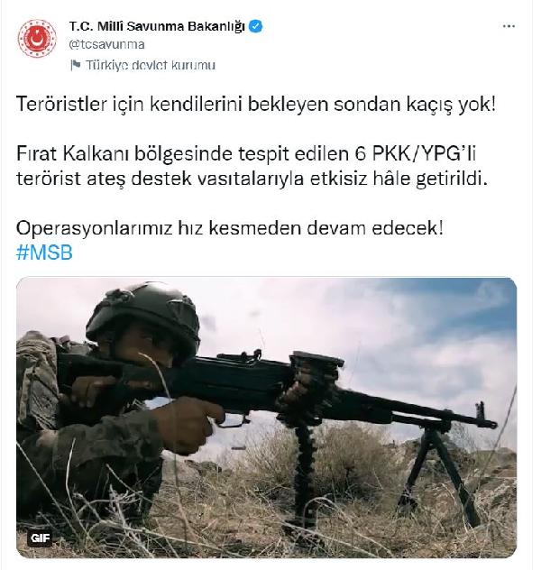 MSB: 6 terörist etkisiz hale getirildi