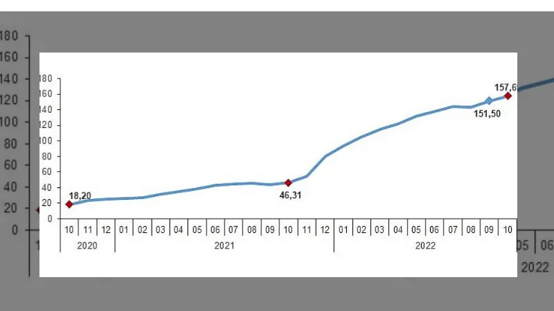 Yurt İçi Üretici Fiyat Endeksi (Yİ-ÜFE) yıllık yüzde 157,69, aylık yüzde 7,83 arttı