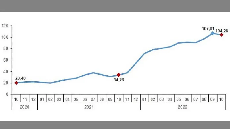 Hizmet Üretici Fiyat Endeksi (H-ÜFE) yıllık yüzde 104,28, aylık yüzde 2,05 arttı