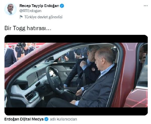 Cumhurbaşkanı Erdoğan'dan 'Togg' paylaşımı