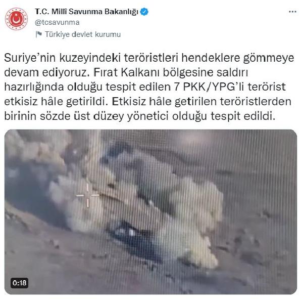 MSB: PKK/YPG'li 7 terörist etkisiz hale getirildi