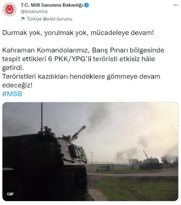 MSB: Barış Pınarı bölgesinde 6 terörist etkisiz hale getirildi