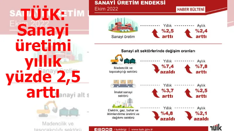 TÜİK: Sanayi üretimi yıllık yüzde 2,5 arttı