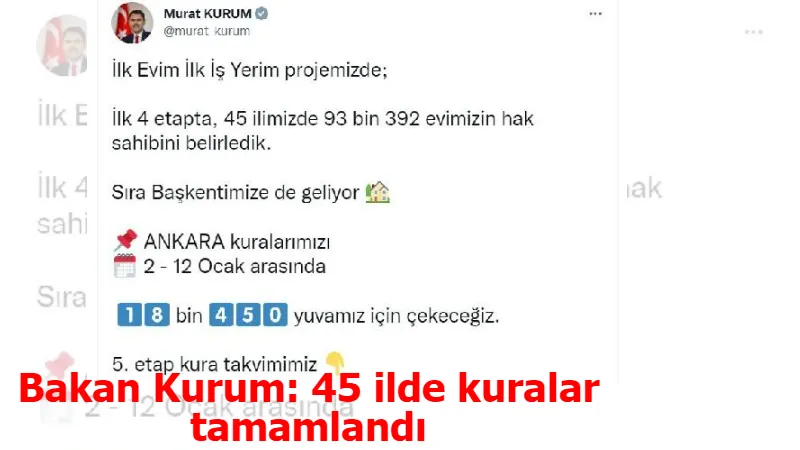 Bakan Kurum: 45 ilde kuralar tamamlandı