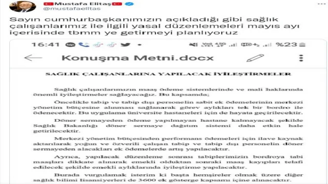 AK Parti’li Elitaş: Sağlık çalışanları ile ilgili düzenlemeyi mayısta TBMM’ye getiriyoruz