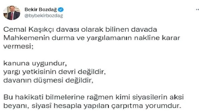 Bakan Bozdağ: Cemal Kaşıkçı davasının nakline karar verilmesi, kanuna uygundur