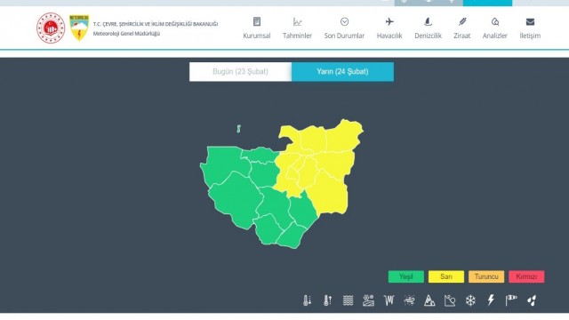 Bursa için yarın sarı uyarı