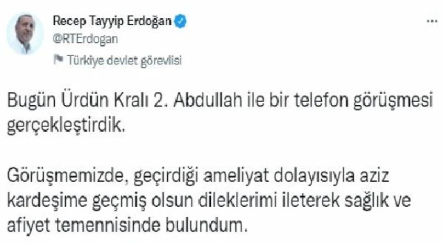 Cumhurbaşkanı Erdoğan, Ürdün Kralı 2’nci Abdullah ile görüştü