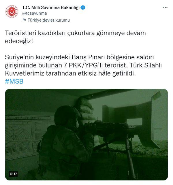 MSB: PKK/YPG'li 7 terörist etkisiz hale getirildi