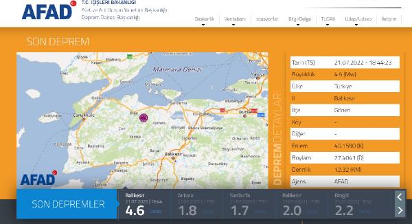Balıkesir'de 4.6 büyüklüğünde deprem