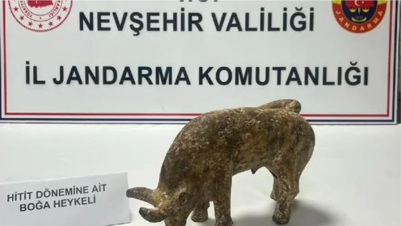 Nevşehir'de, Hitit döneminden 3 bin yıllık boğa heykeli ele geçirildi