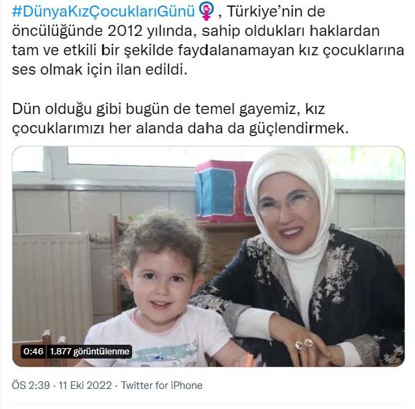 Emine Erdoğan'dan 'Dünya Kız Çocukları Günü' mesajı