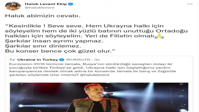 Haluk Levent’ten Ukrayna’nın konser davetine ‘yeri Filistin olsun’ yanıtı