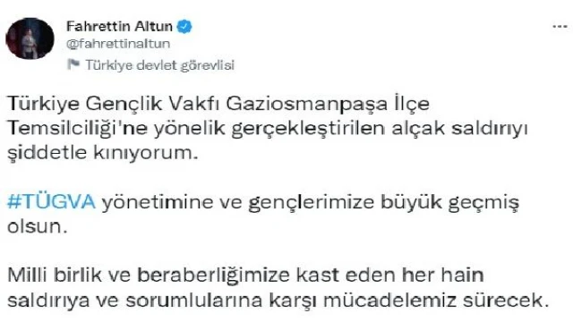 İletişim Başkanı Altun, TÜGVA’ya yapılan saldırıyı kınadı