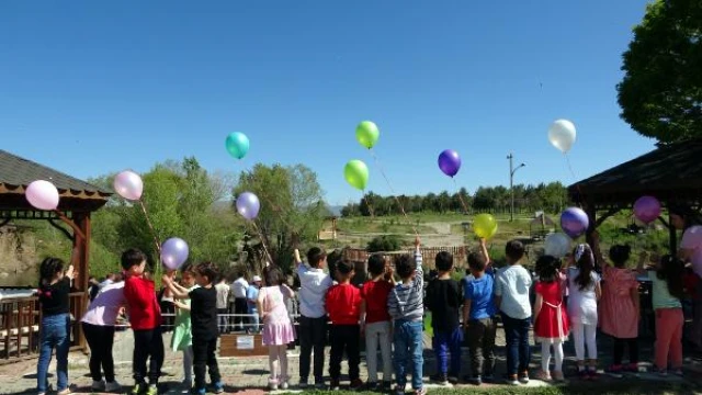 İnci kefali göçünü izleyen minikler, gökyüzüne balon bıraktı