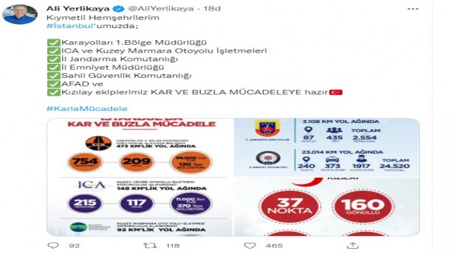 İstanbul Valisi Yerlikaya, ekiplerin karla mücadele için hazır olduklarını açıkladı