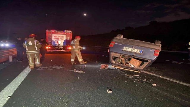 Kuzey Marmara Otoyolu’nda takla atan otomobil metrelerce sürüklendi: 2 yaralı