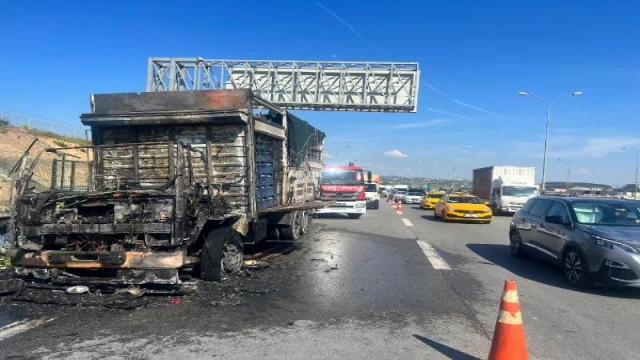 Pendik TEM Otoyolu’nda sebze yüklü kamyon alev alev yandı