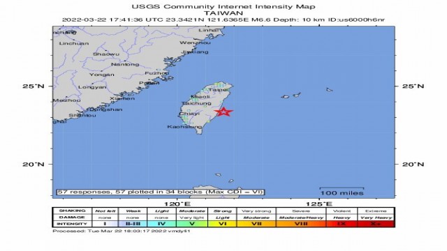 Tayvan açıklarında 6.6 büyüklüğünde deprem
